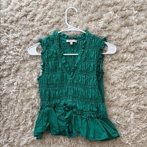 Skies Are Blue Emerald Green Smocked Ruffle Peplum Top